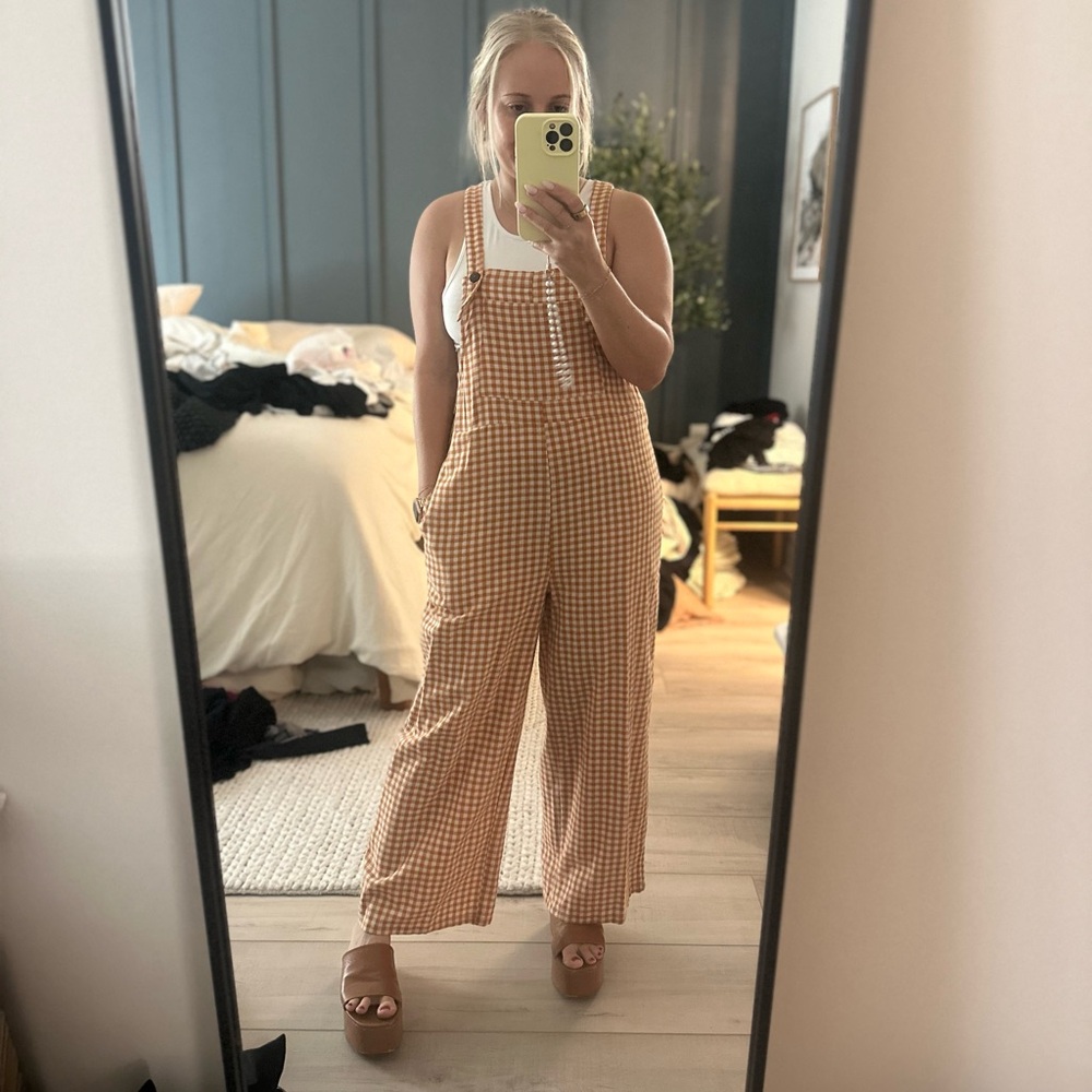 Shop Stevie Orange Gingham Jumpsuit